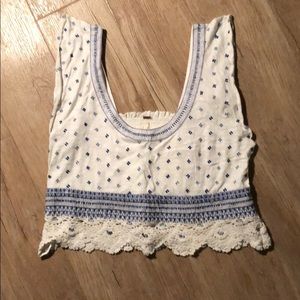 Santorini White and Blue Embroidered Crop Top